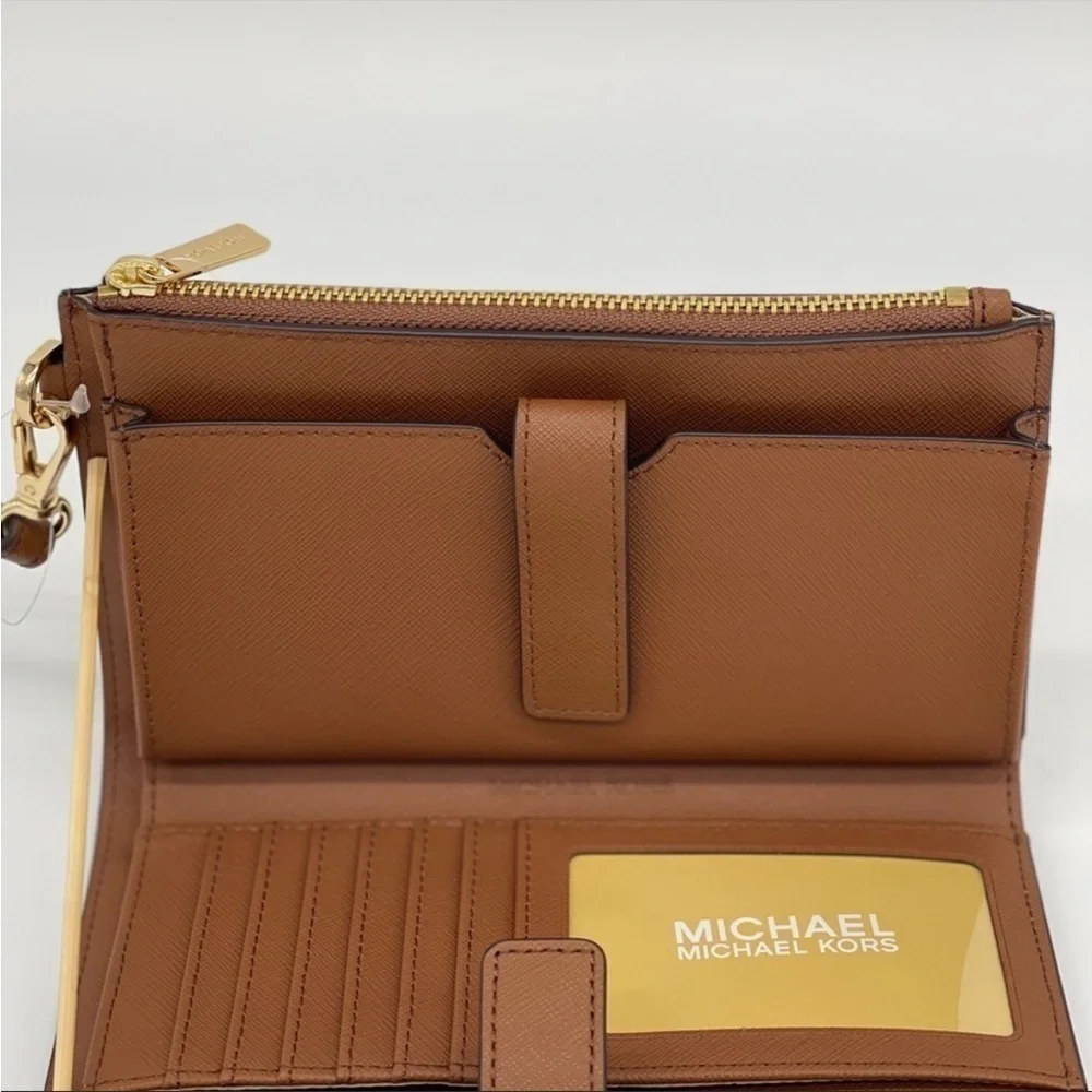 Michael Kors Double Zip Wallet Wristlet Brown/Gold